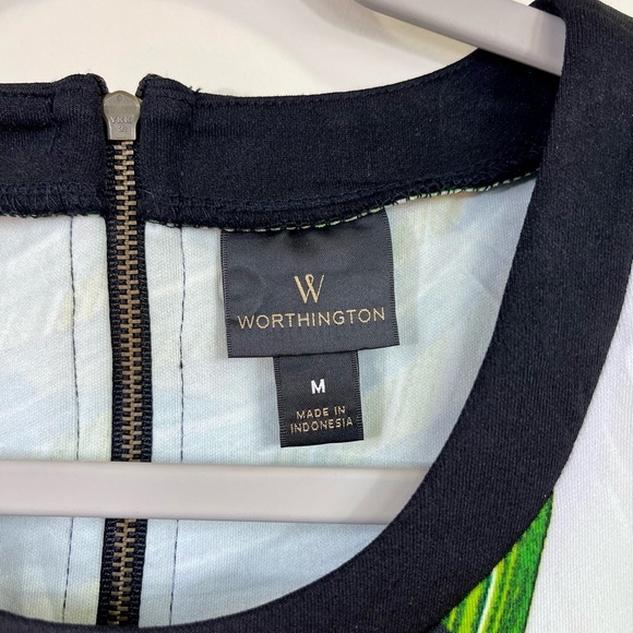 Worthington Black and Green Palm Tree Leaves Tropical Tank Top Blouse Size M - Picture 6 of 7